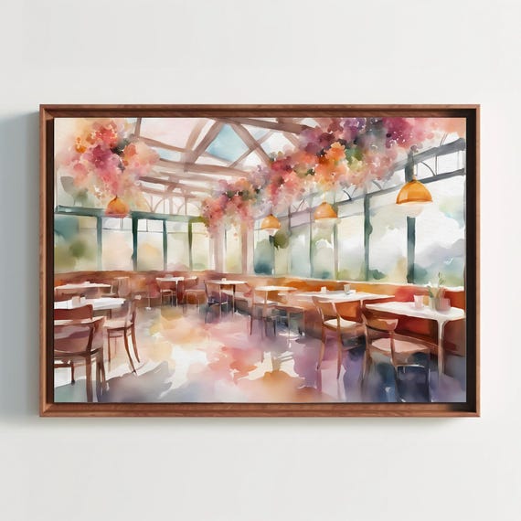 Flower Coffeehouse Watercolor Painting Print Cafe Art Spring Coffee