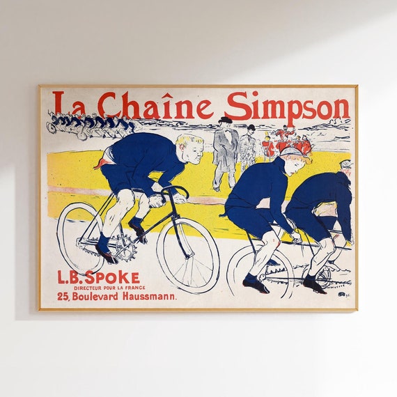 Vintage Cycling Art The Simpson Chain 1800s Wall Decor Vintage Painting Cycling Wall Art