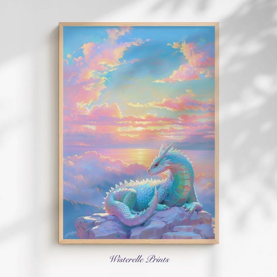 Dragon Wall Art Print Dreamy Sunset Fantasy For Nursery Kids Room