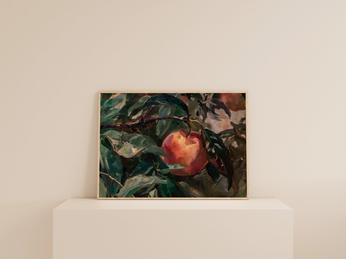 Moody Vintage Fruit Painting Peach Art Print - Image 2
