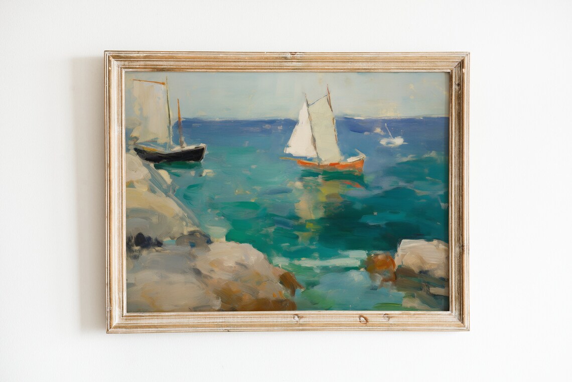 Sailboat Vintage Coastal Decor Art Print