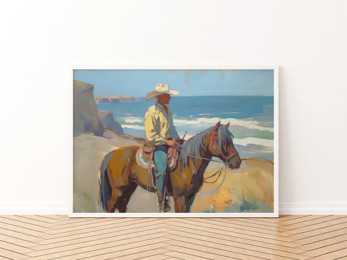 Vintage Cowboy Coastal Country Art Print - Image 2