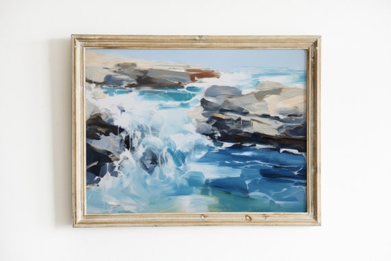 Blue and White Coastal Abstract Ocean Art Print