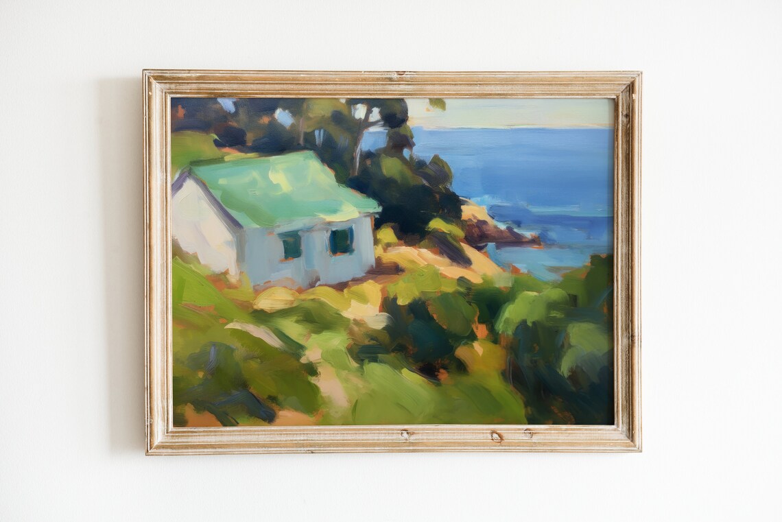 Coastal Landscape Painting, Lake House Decor Art Print