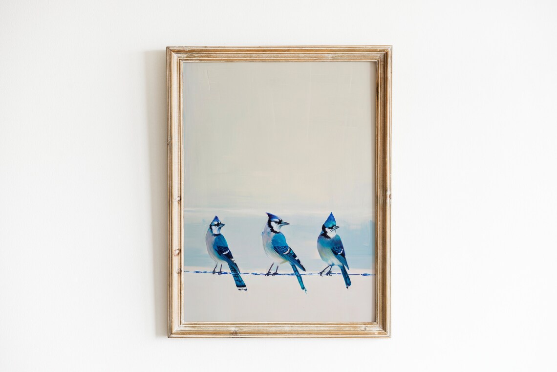 Blue Jay Bird Painting Art Print, Woodland Decor