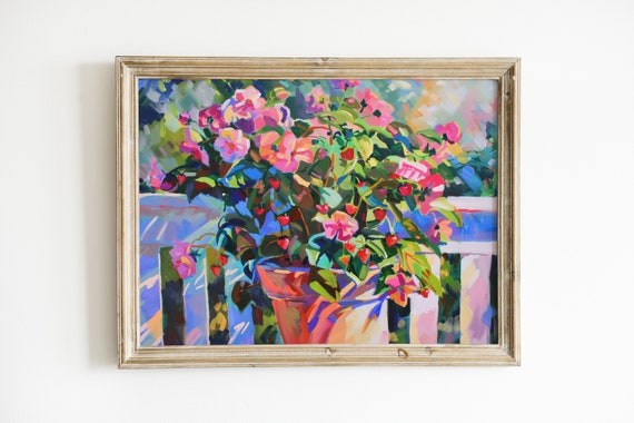 Pink Summer Floral Art Print, Trendy Apartment Decor