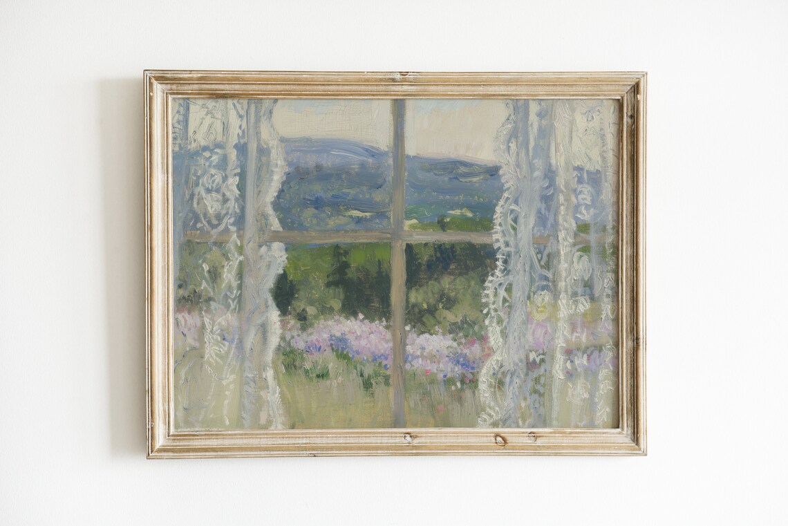 Country Summer Print, Cottagecore Rustic Floral Landscape
