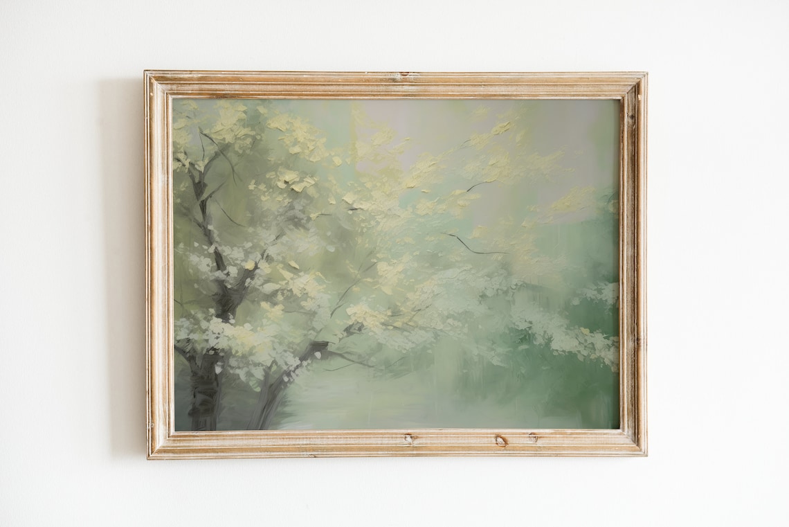 Green Antique Oil Painting Poster Print, Vintage