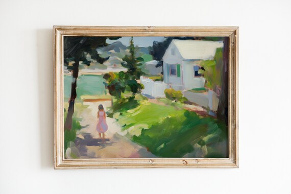 Green Lake House Print, Soft Abstract Cottage Decor