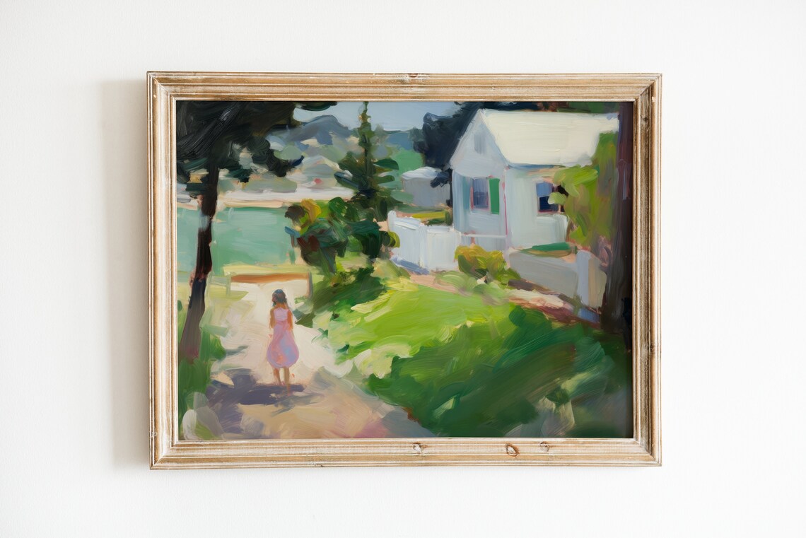 Green Lake House Print, Soft Abstract Cottage Decor