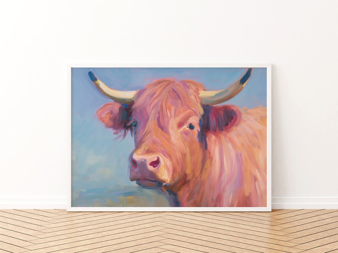 Pink Highland Cow Maximalist Art Print, Funny Decor - Image 3