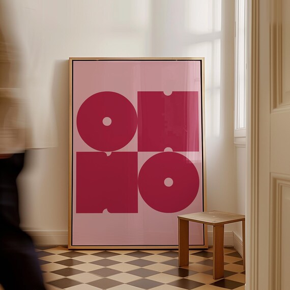 Oh No Bold Geometric Red Lettering Pink Retro Typography Poster