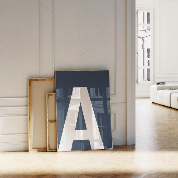 Navy Blue Initial A Print Bold Alphabet Wall Art Capital Letter Poster Preppy Room Letters