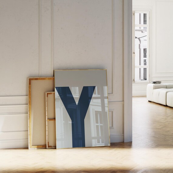 Letter Y Bold Typography Navy Minimalist Kids Nursery Poster