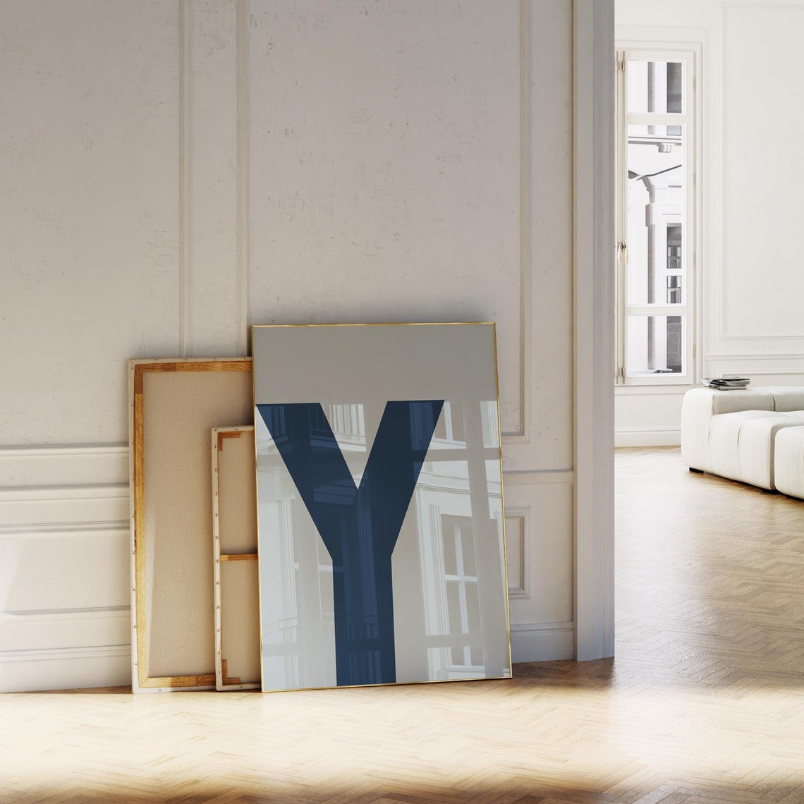 Letter Y Bold Typography Navy Minimalist Kids Nursery Poster