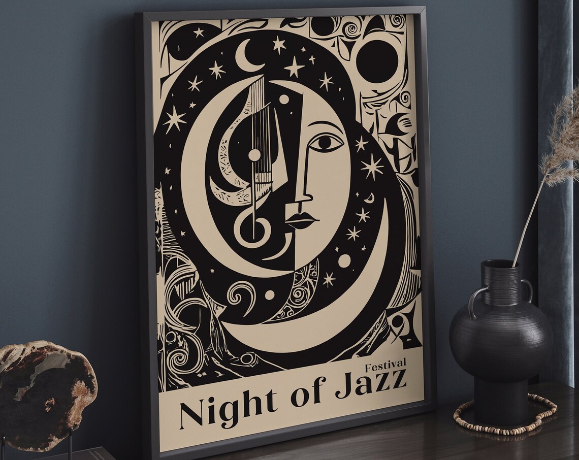 Night of Jazz Festival Art Deco Moon Stars Music Retro Art Poster - Image 5