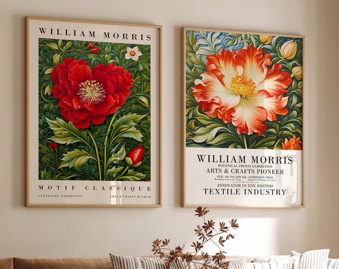 William Morris Motif Classique Red Poppy Centenary Exhibition Poster - Image 6