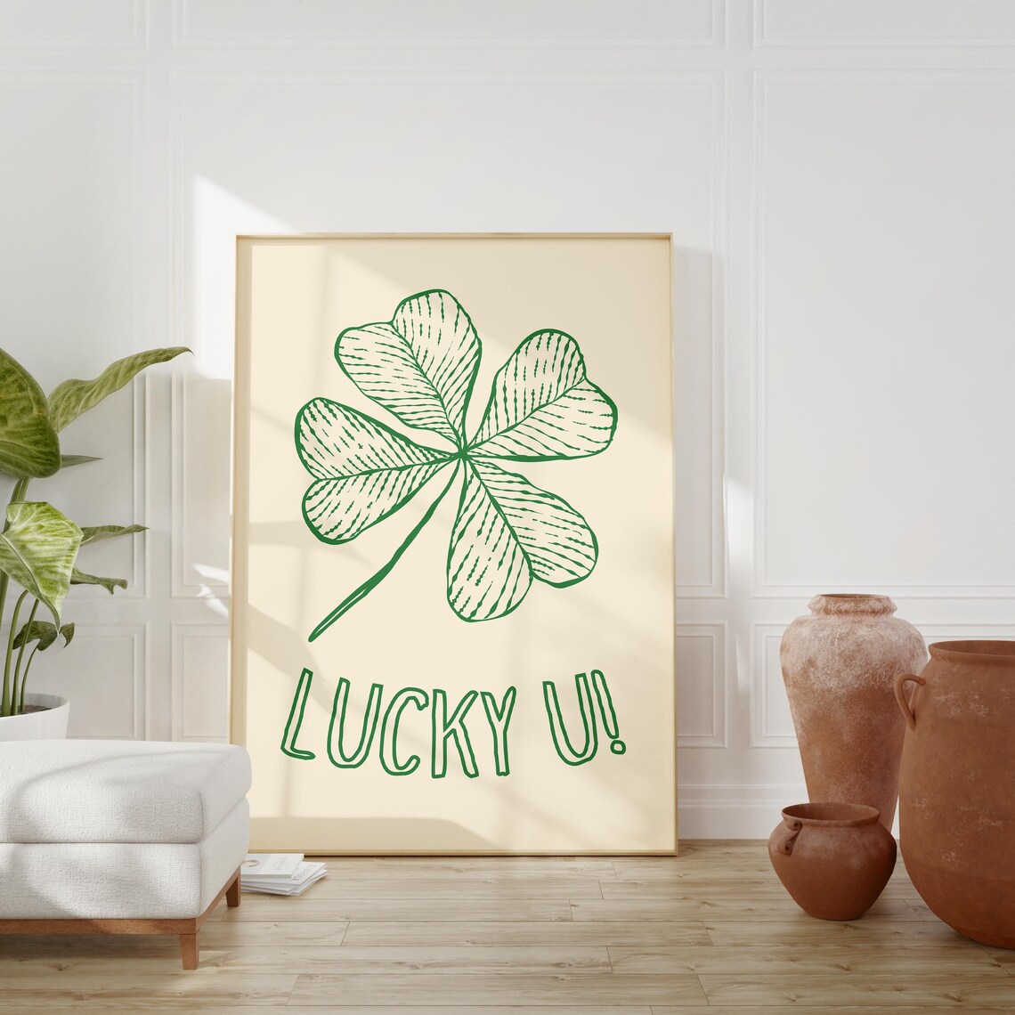 Lucky You Minimalist St Patricks Day Shamrock Art Print - Image 4