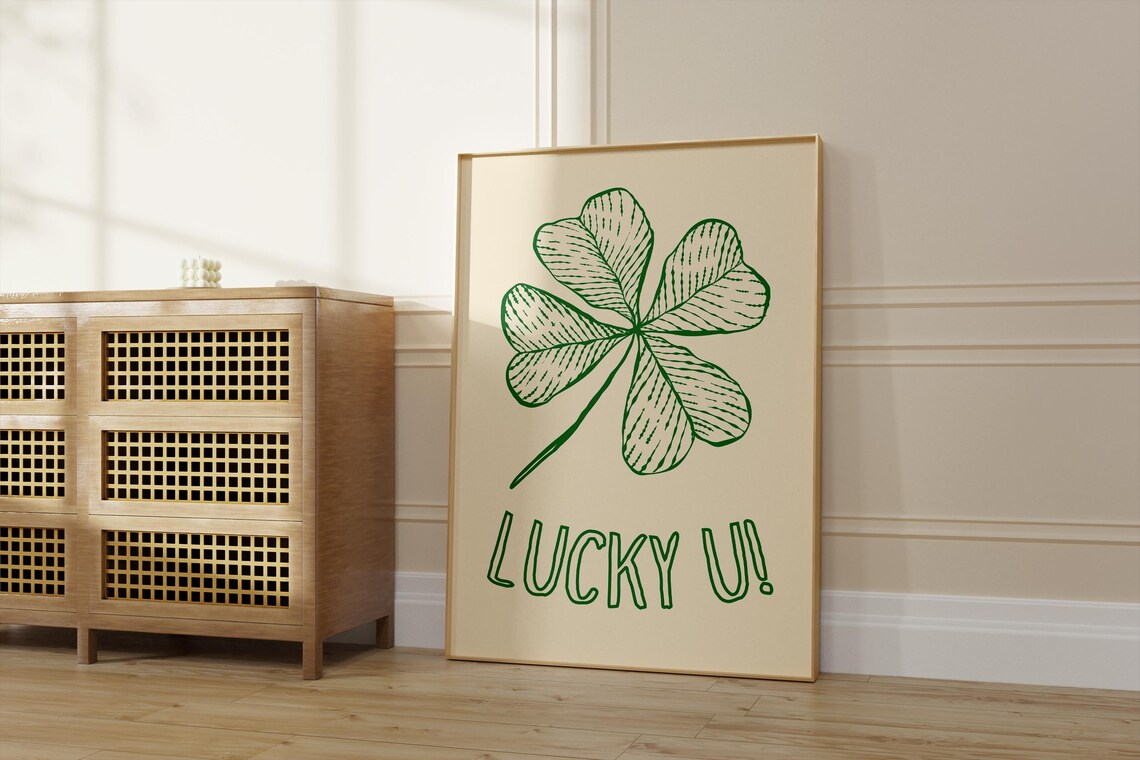 Lucky You Minimalist St Patricks Day Shamrock Art Print - Image 2