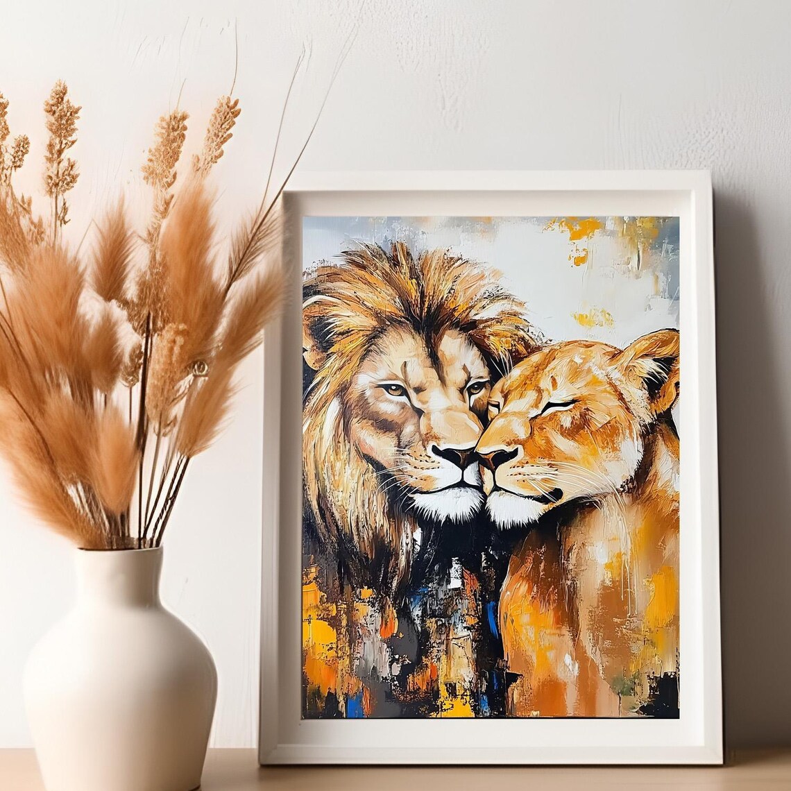 Lion Lioness Couple, Romantic Animal Art Print