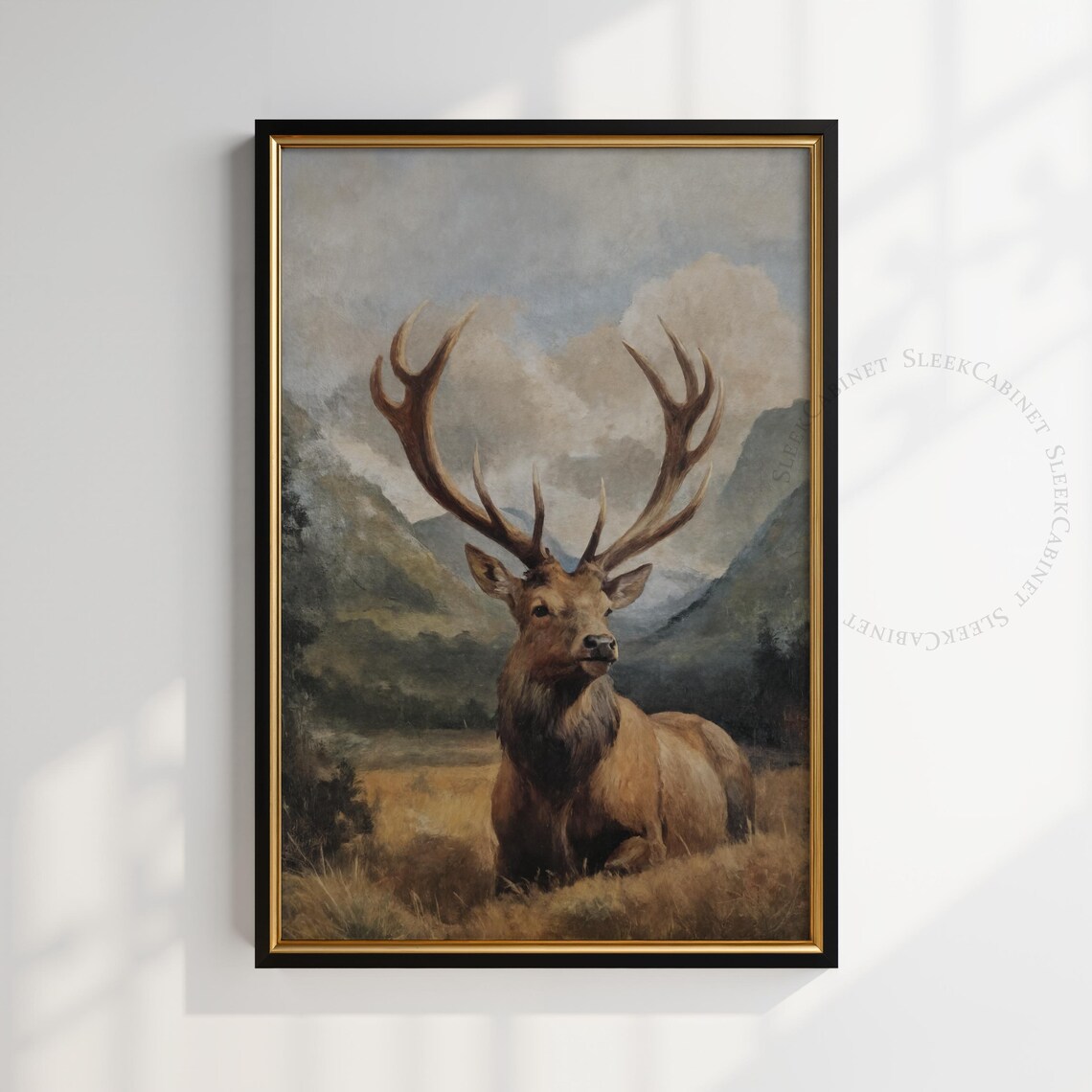 Deer Naturalism Painting Vintage Elk Hunt Art Print
