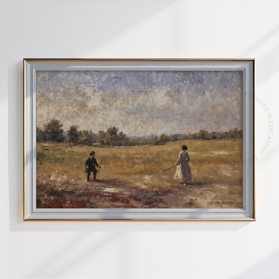 Couple Walking Golden Field Under Big Sky Vintage Pastoral Print - Image 2