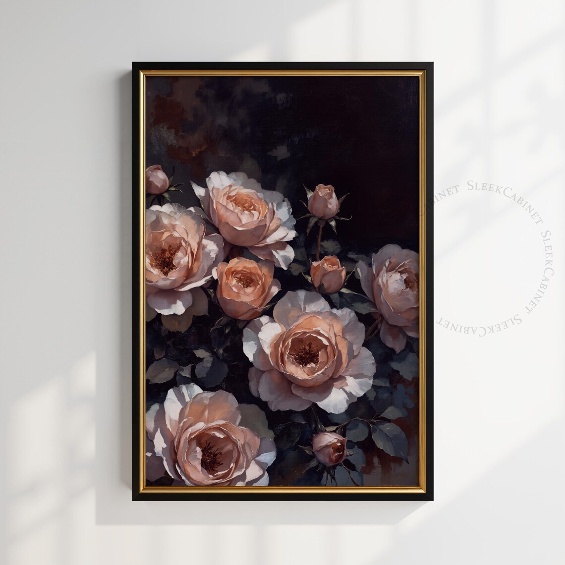 Moody Vintage Flower Print Dark Floral Still Life Oil Painting Dark Academia Wall Art Antique Art Pdozy4