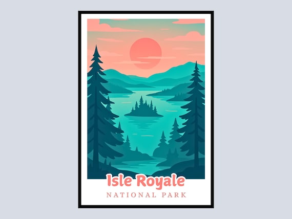 Isle Royale National Park Pine Forest Sunset Lake Travel Poster