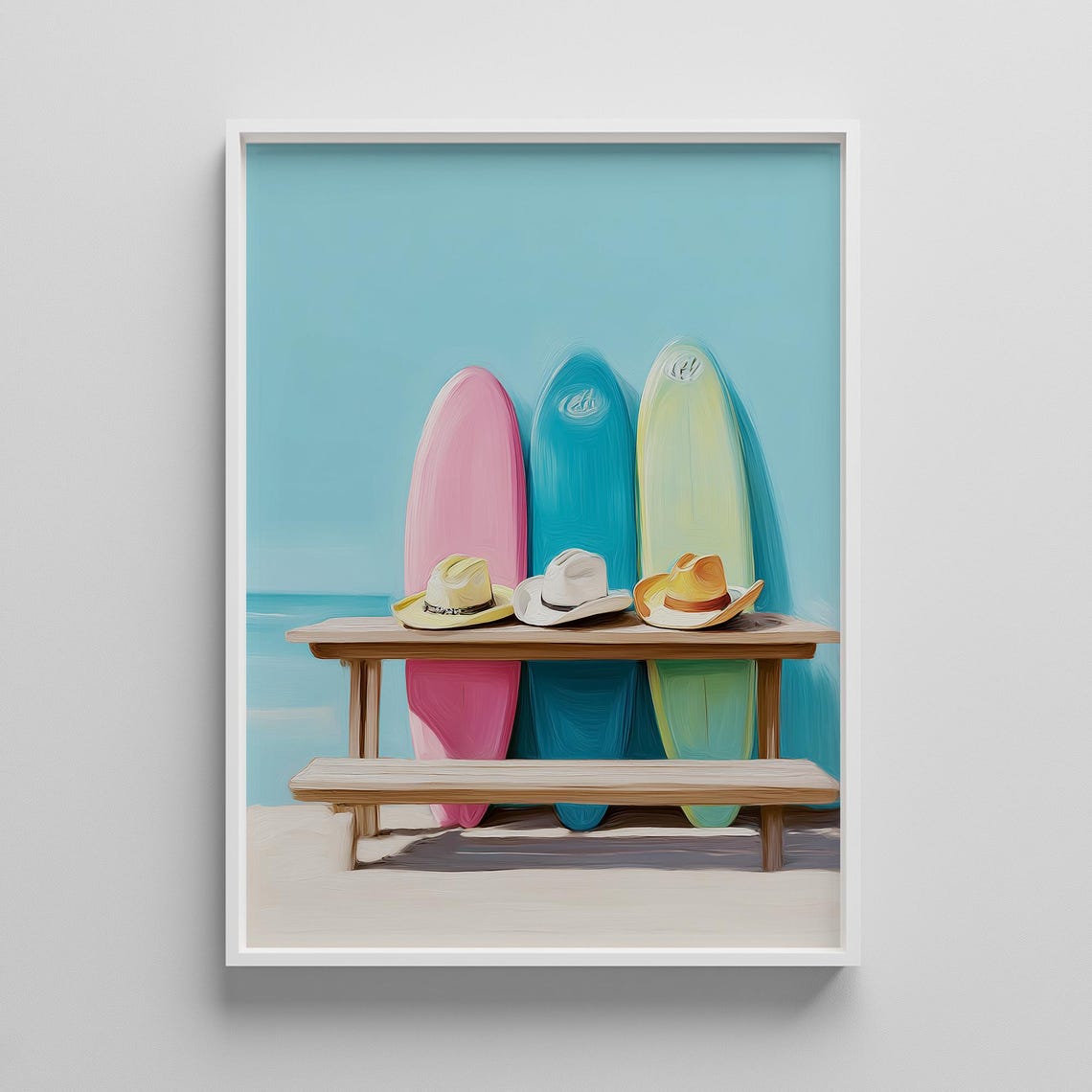 Colorful Surfboards With Cowboy Hats Coastal Western Beach Poster