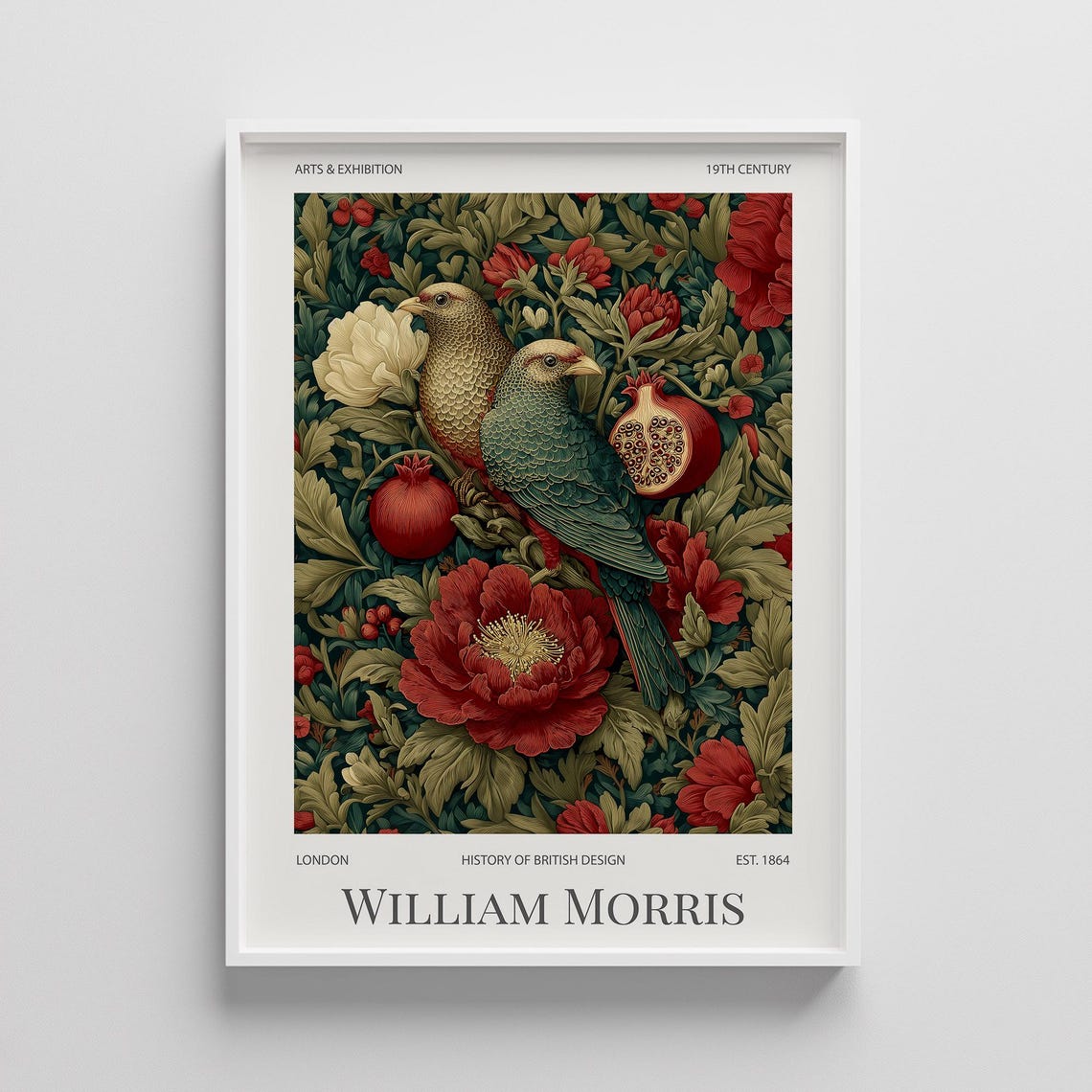 William Morris Birds with Pomegranate Floral Exhibition Poster