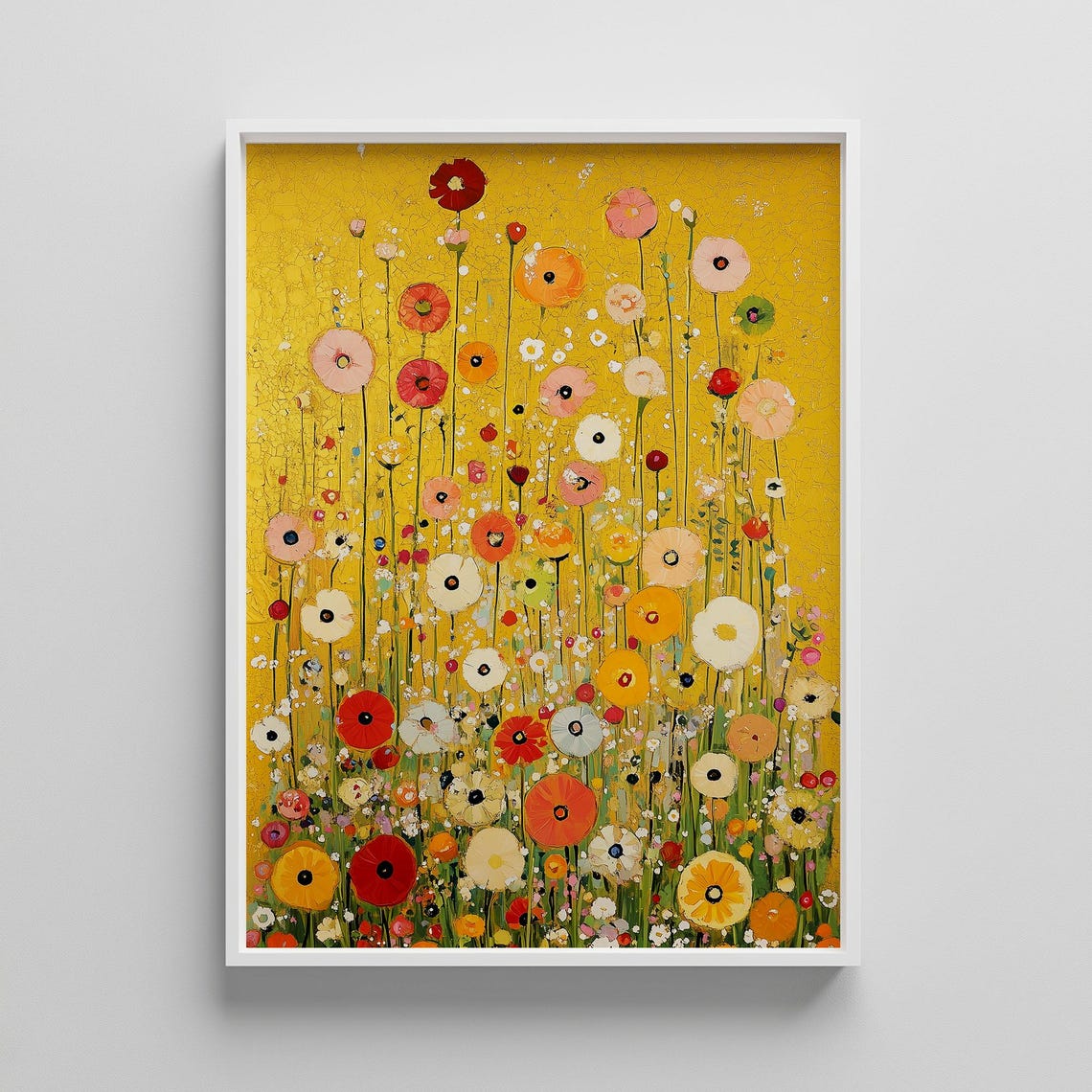 Klimt Style Poppy Field Art Print Golden Floral Abstract