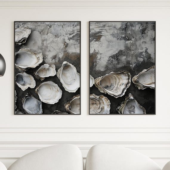 Oyster Shell Abstract Art Print Set Neutral Coastal Texture