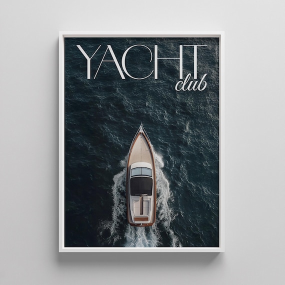 Yacht Club Aerial Dark Ocean Luxury Boat Magazine Style Wall Poster