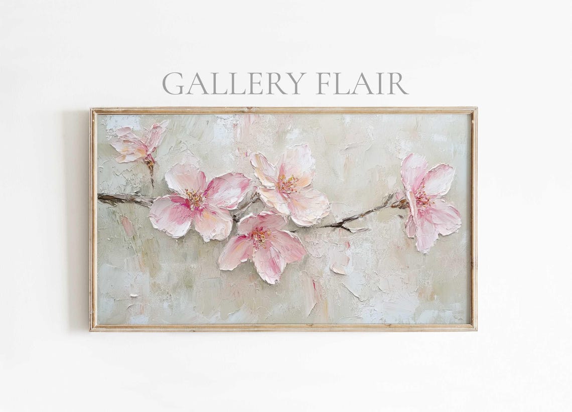 Pink Cherry Blossom Branch Textured Impasto Oil Painting Poster