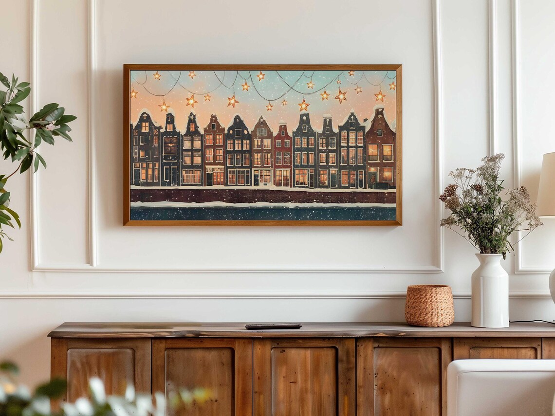 Winter Amsterdam Canal Houses Snow Star Lanterns Holiday Art Poster - Image 6