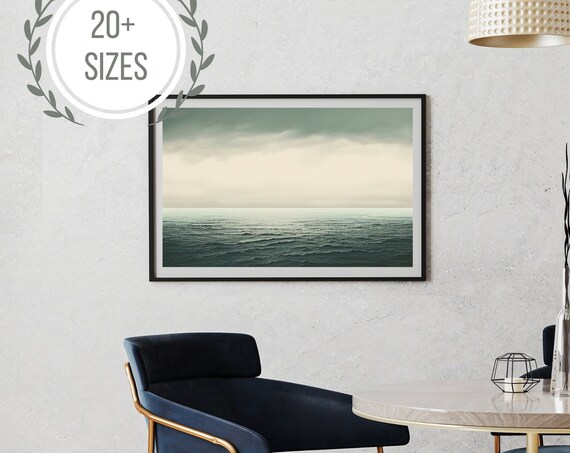 Calm Ocean Seascape Moody Green Horizon Minimalist Decor Poster