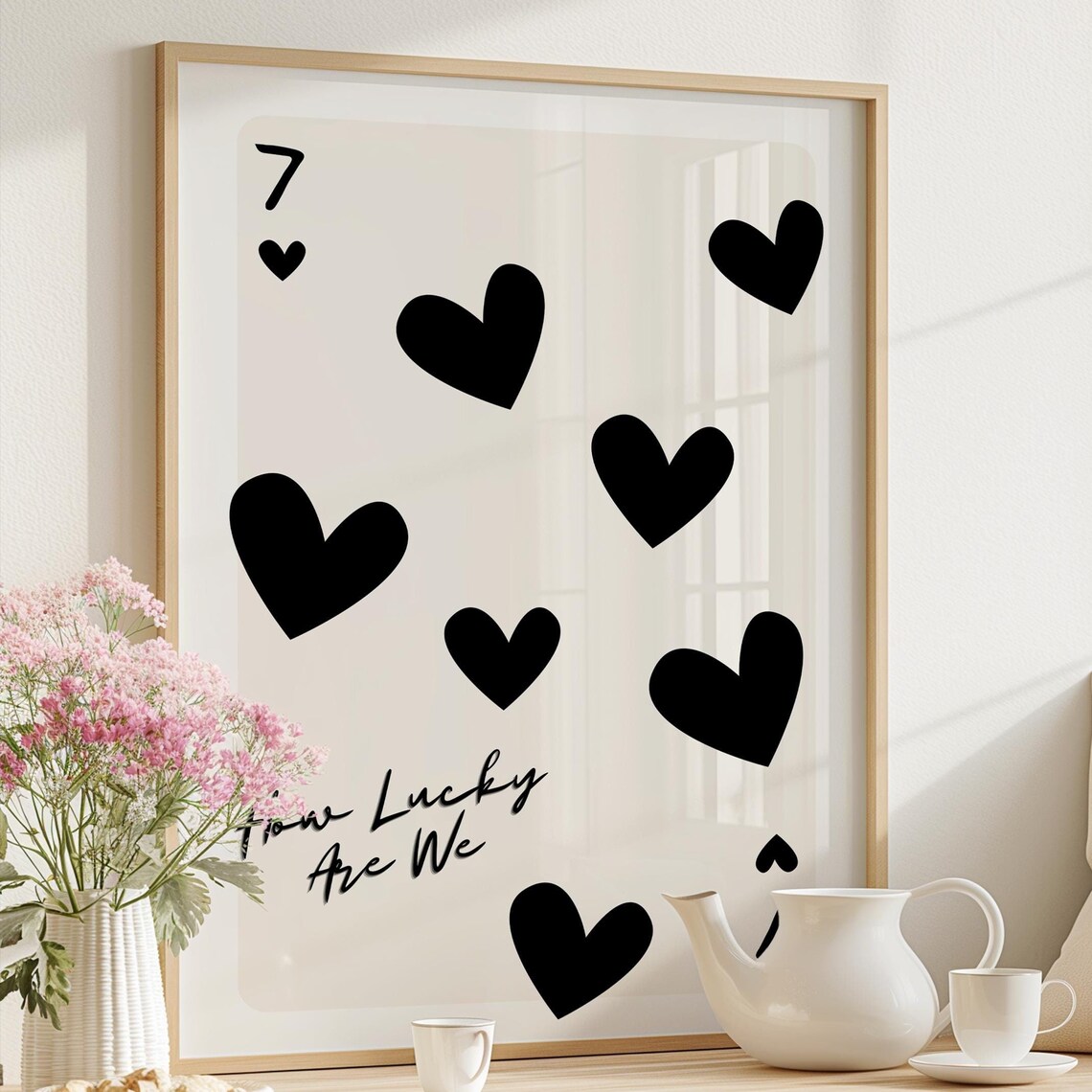 How Lucky Are We Seven of Hearts Retro Art Print