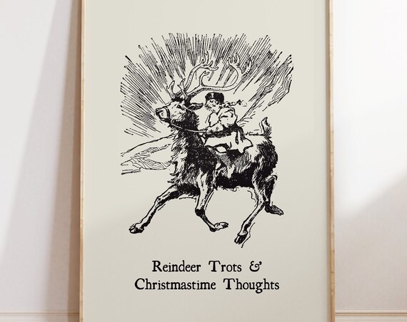 Vintage Christmas Print Cute Holiday Decor Traditional Christmas Wall Art Festive Poster Reindeer Quote Print 1 Print