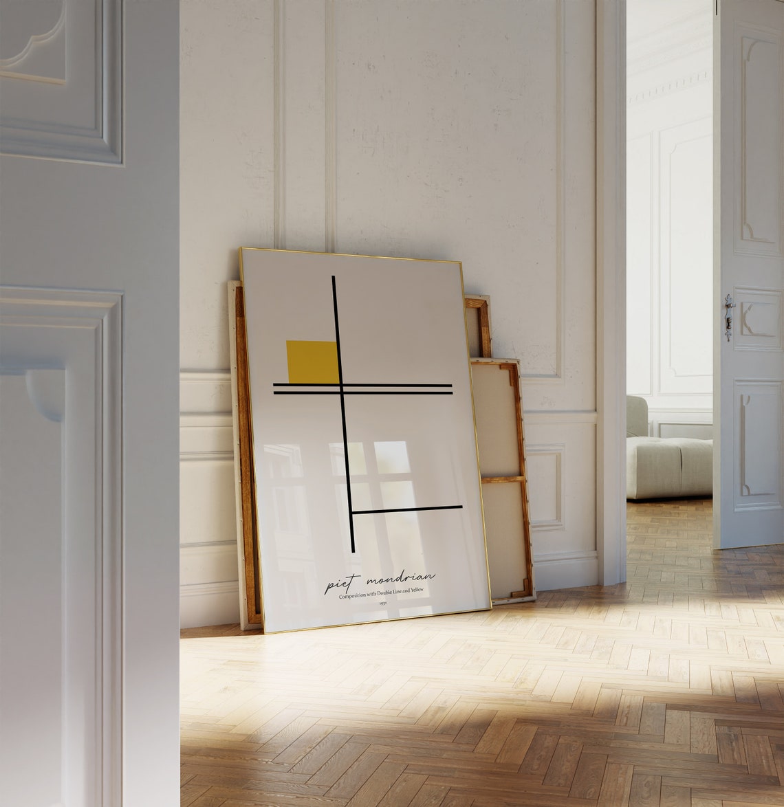 Piet Mondrian Double Line Yellow 1932 Abstract Minimalist Grid Poster - Image 2