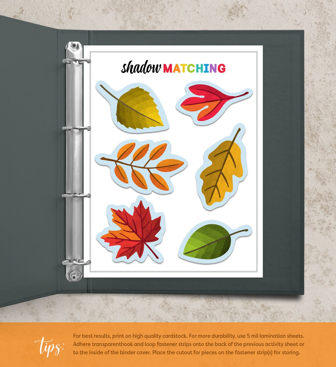 Shadow Matching Fall Leaf Shapes Busy Binder Kids Activity Poster - Image 3