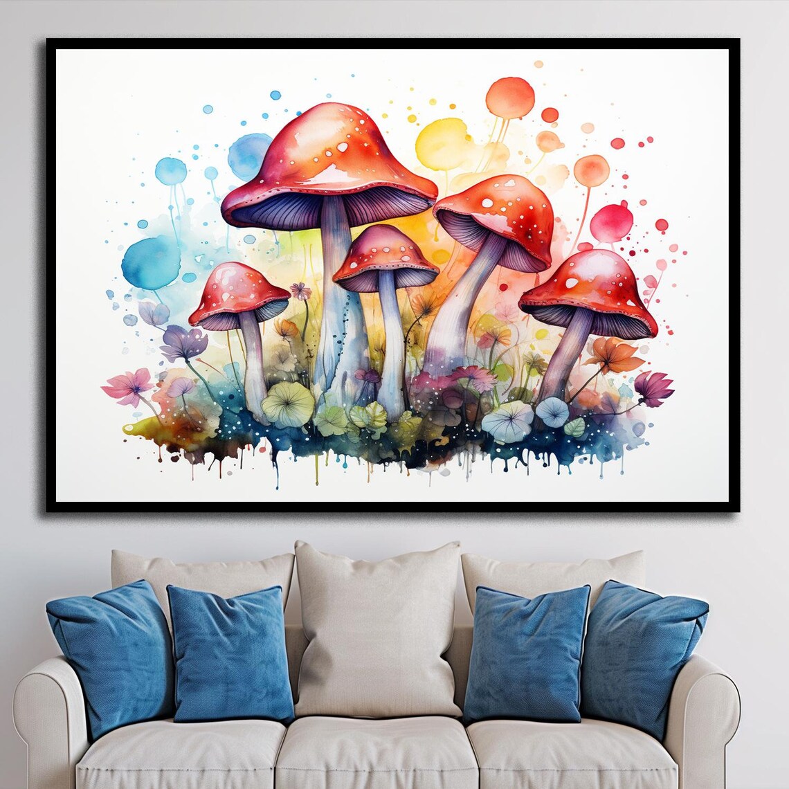 Fly Agaric Mushroom Cluster Colorful Watercolor Botanical Art Print