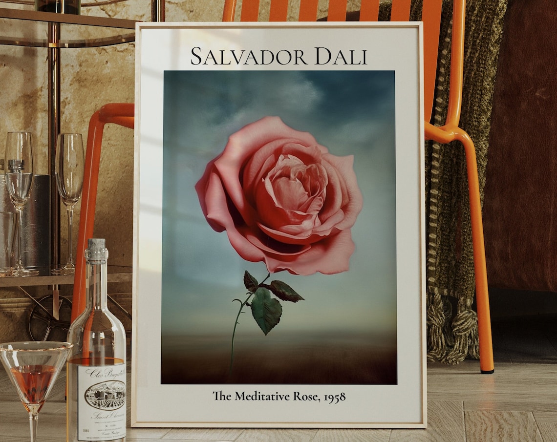 Salvador Dali Surreal Rose Poster, Indie Room Decor