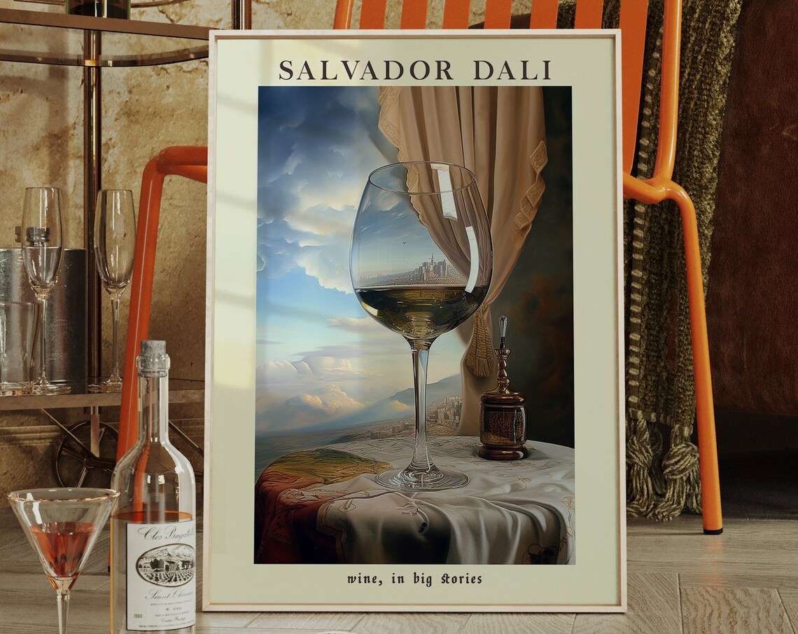Salvador Dali Wine Poster, Surrealist Art Print