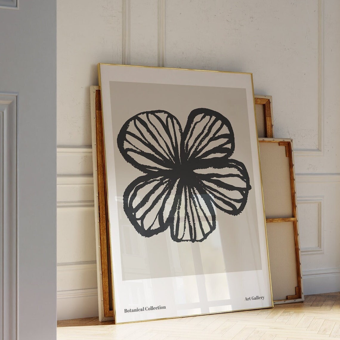 Black Abstract Flower Linocut Botanical Collection Modern Art Poster