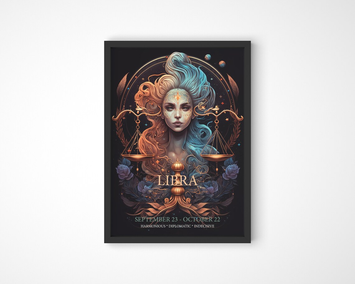 Libra Zodiac Celestial Goddess Scales Astrology Star Sign Horoscope Poster - Image 3