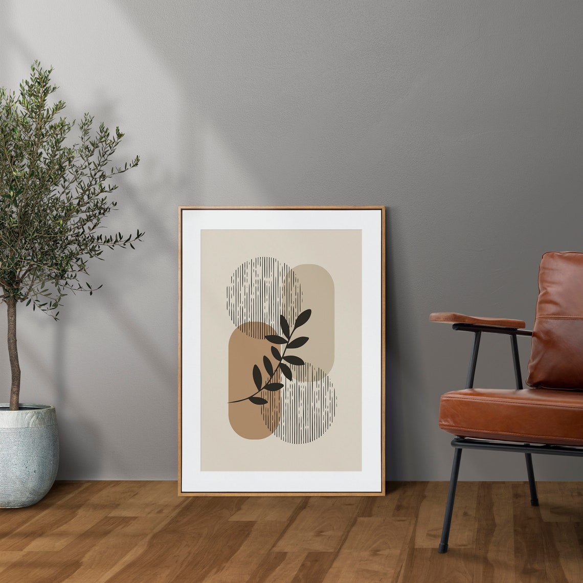 Black Leaf Sprig Beige Arches Minimalist Geometric Plant Poster - Image 6