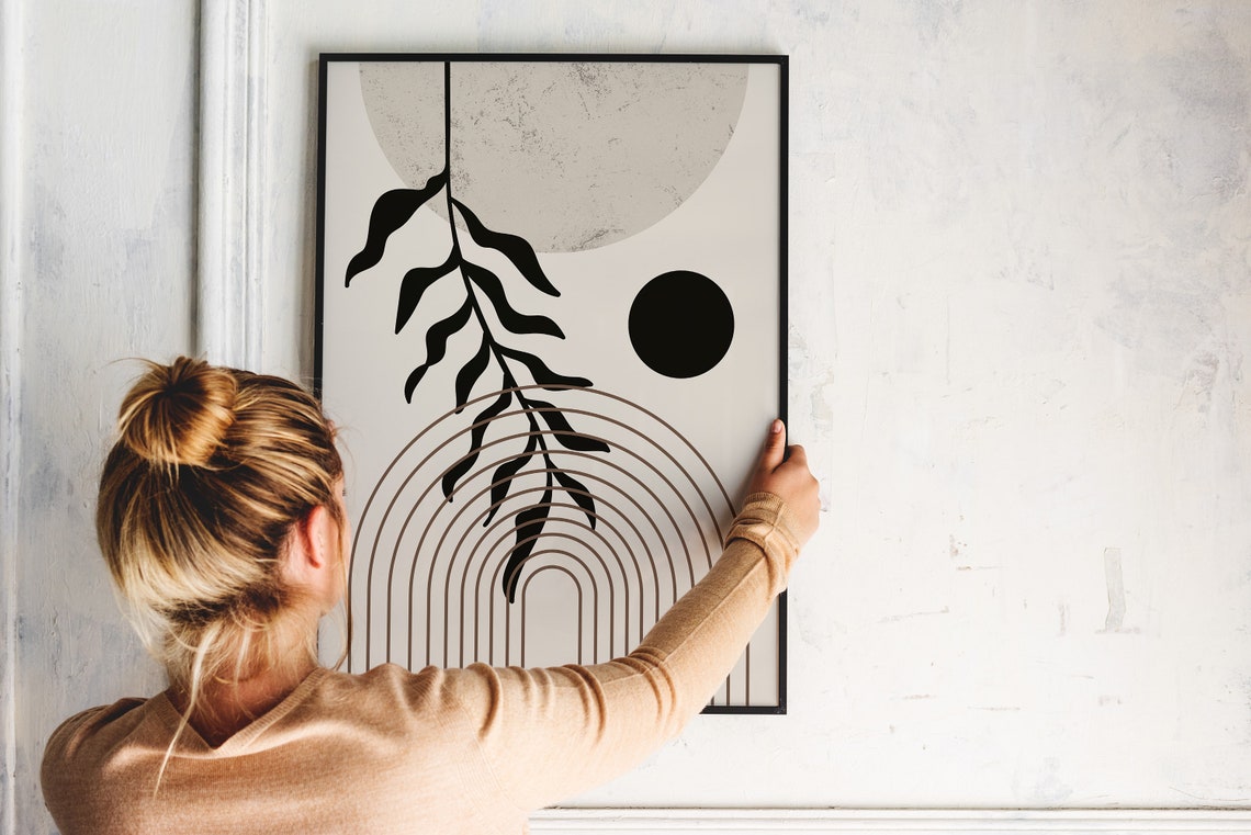 Rainbow Arch Black Leaves Moon Mid Century Botanical Wall Poster - Image 4