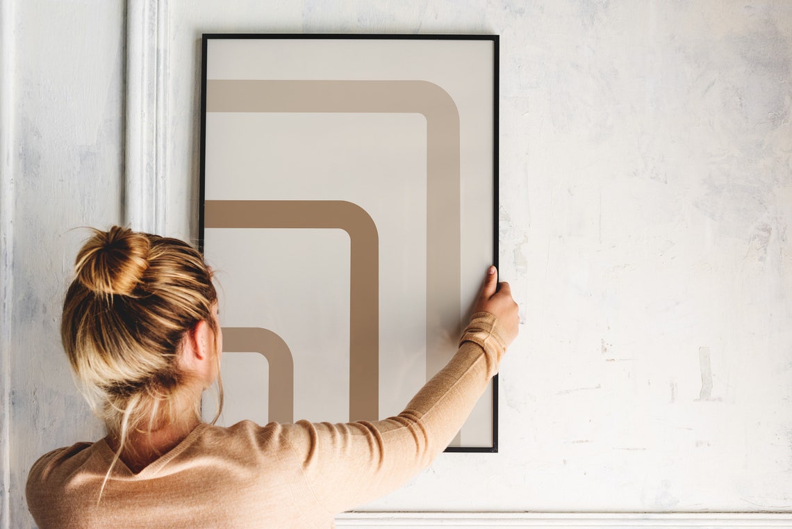 Neutral Geometric Corner Lines Minimalist Beige Abstract Poster - Image 4