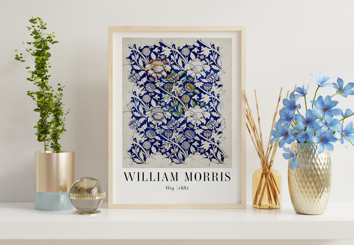 William Morris Wey 1882 Blue Floral Pattern Vintage Art Poster - Image 4