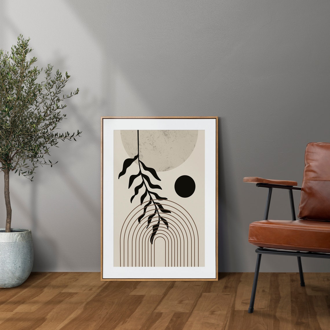 Rainbow Arch Black Leaves Moon Mid Century Botanical Wall Poster - Image 6